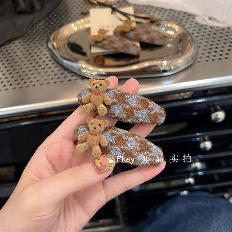 实拍~韩国秋冬新款植绒小熊发夹掰掰夹刘海夹前额碎发夹头饰发饰