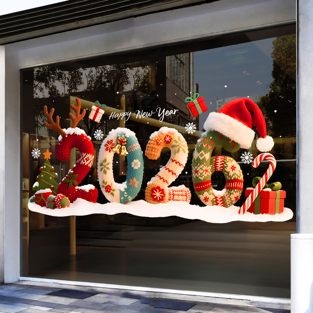 圣诞春节玻璃装饰布置橱窗玻璃贴纸新年活动节日场景贴窗花静电贴