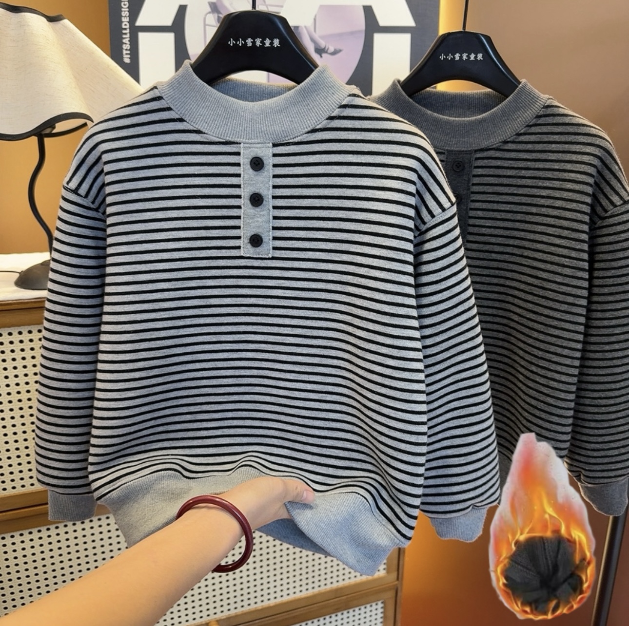 【加厚葵花绒】男童女童加绒卫衣冬季中大童一体绒男孩保暖打底衫