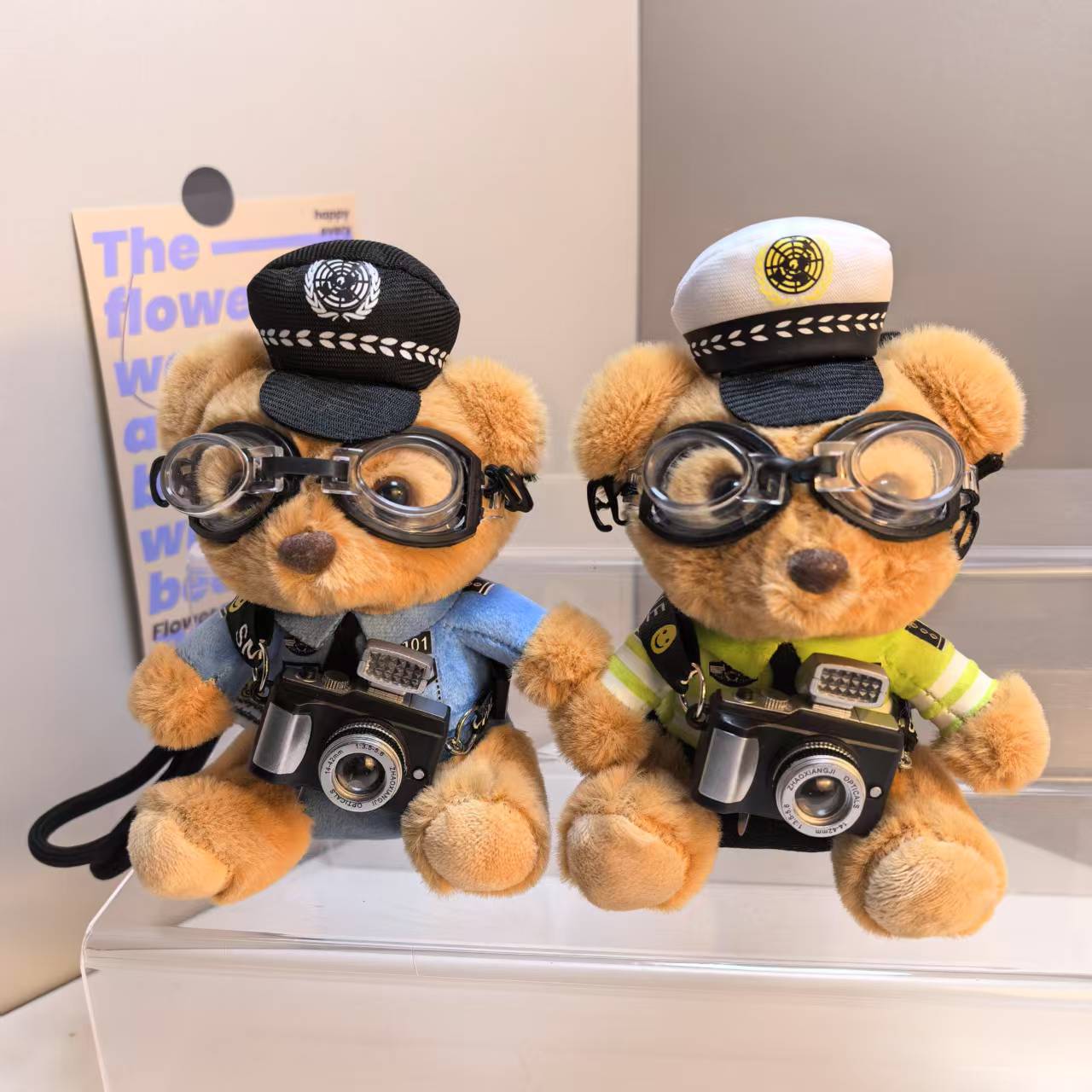 交警察消防小熊包包挂件毛绒玩具钥匙扣泰迪熊公仔