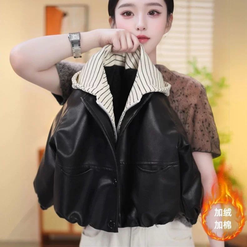 男女童2025新款宝宝加绒加厚夹棉连帽冬季皮衣夹克机车服外套冬款