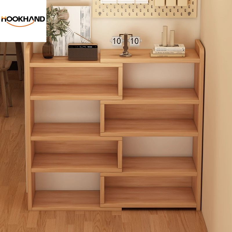 实木书架置物架落地一体靠墙转角储物柜子不占地方简易家用小书柜