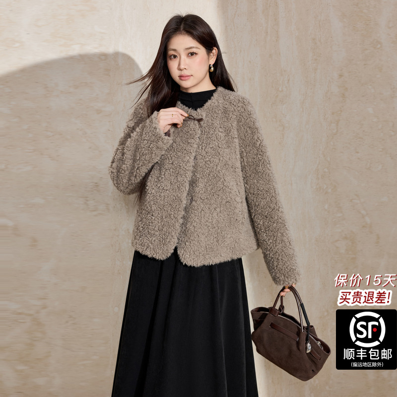 蓝语大码女装常规款法式秋冬冬季圆领宽松型大码短外套长袖休闲风