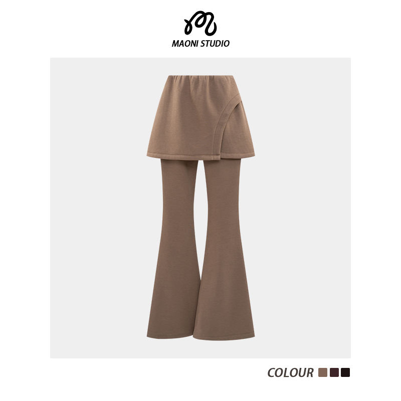 毛妮LADIESFIRST冬季新款辣妹裤裙屁帘假两件拼接百搭微喇裤L2765