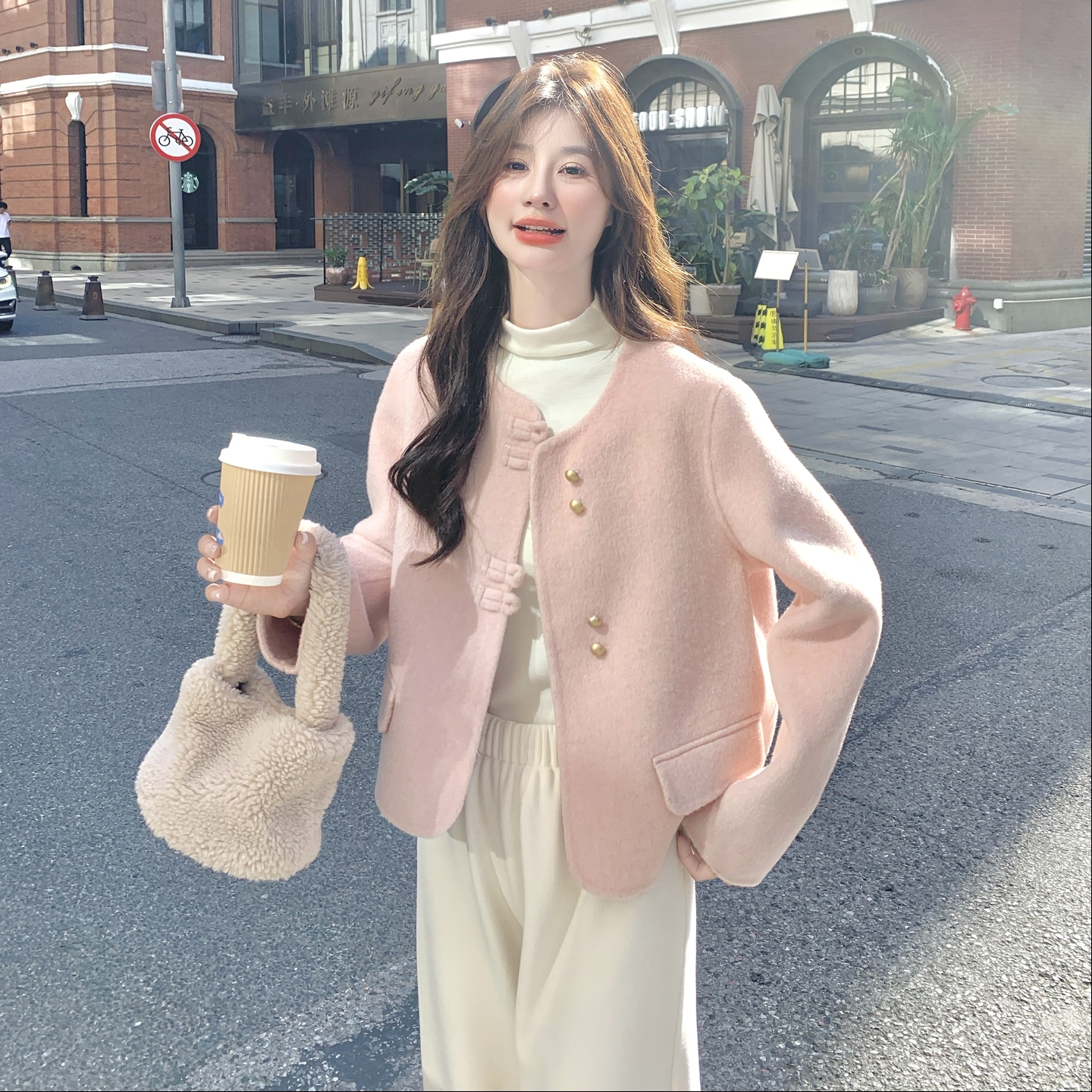 粉色法式小香风双面呢短外套女2025秋新款小个子甜美减龄呢子上衣