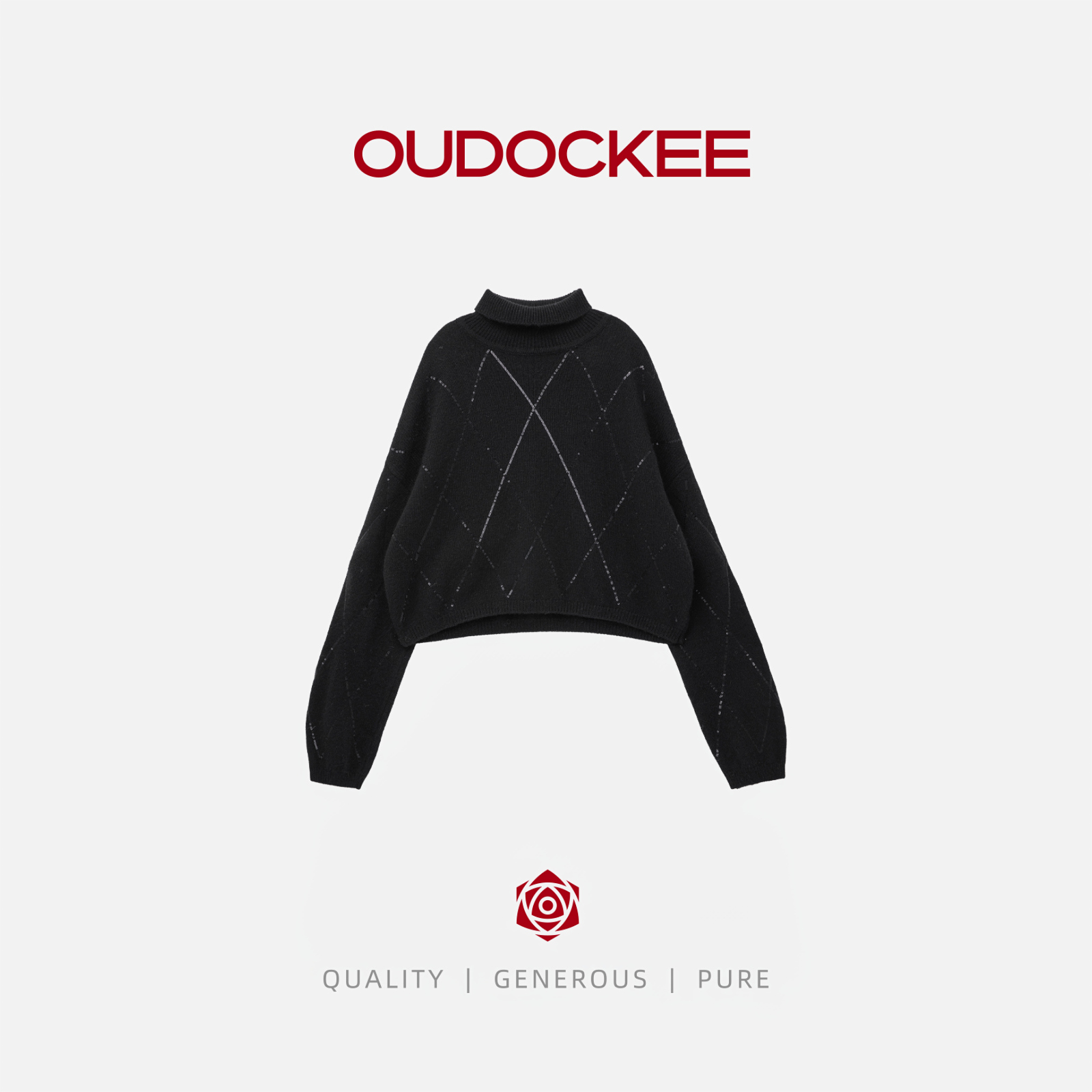 OUDOCKEE 鸥鸥【兔毛】海岸线 高领黑菱形亮片针织衫 MACY715T