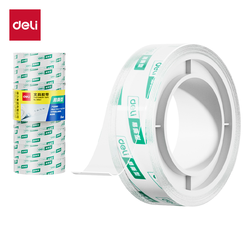得力30061易撕型文具胶带18mm*14y*38um(高透)(8卷/筒)