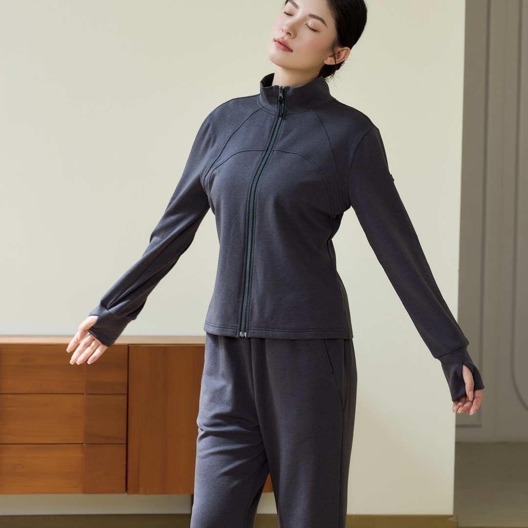 立领运动开衫配阔腿裤搭配女运动套装