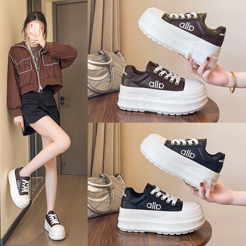 欧货系带松糕厚底鞋女软皮小白鞋2025新款百搭小个子增高休闲板鞋