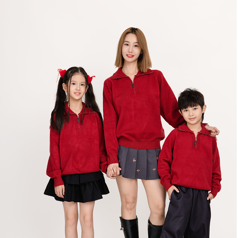 秋冬网红爆款翻领加厚红色彩点绒保暧性超好一家三口四口亲子装