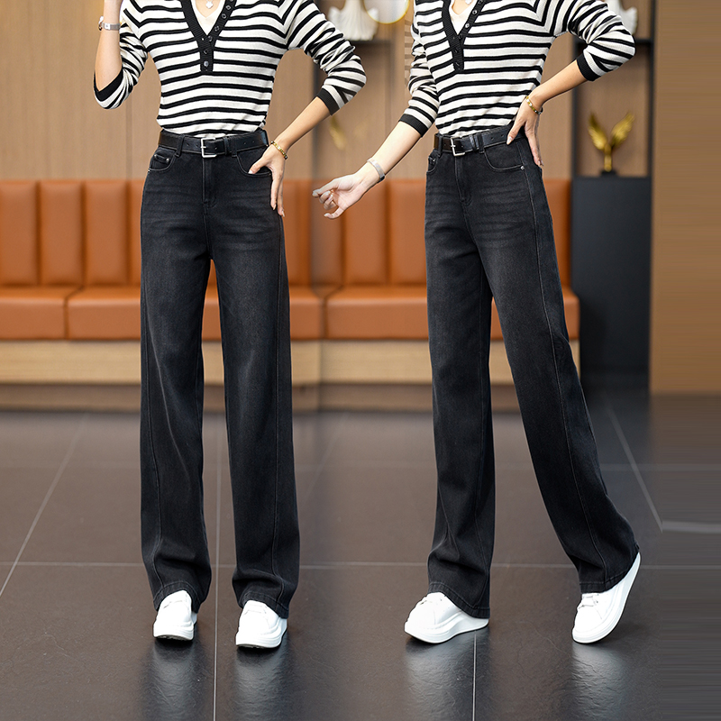 秋冬加绒加厚牛仔裤2025女款爆款百搭直筒垂感宽松显瘦窄版休闲裤