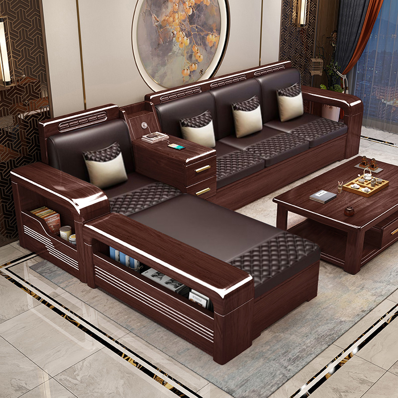 佛山家具批发厂家直销中式储物紫金檀木质新中式沙发高箱实木沙发