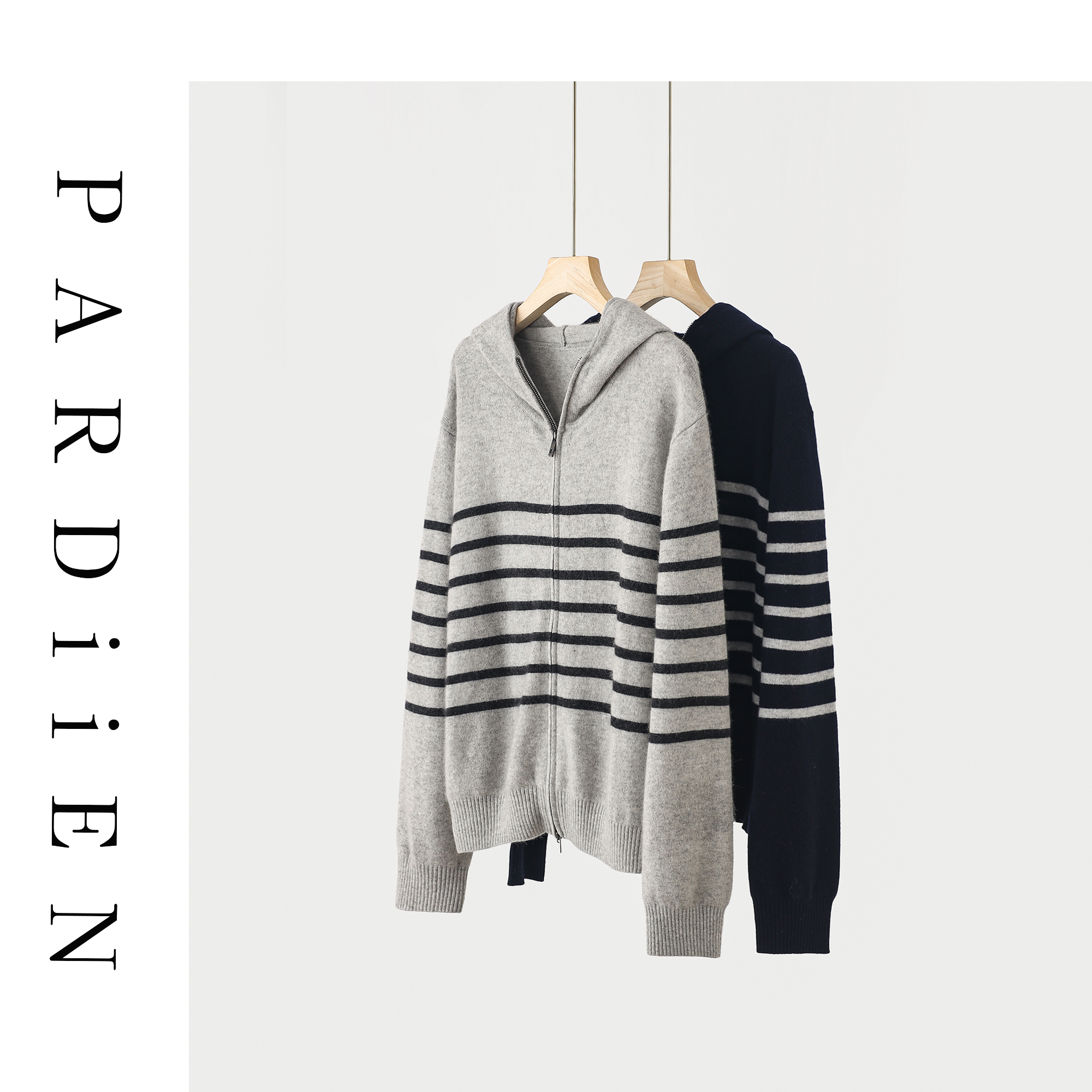 【北总严选】帕迪恩针织连帽条纹双开拉链开衫外套25PD-P2586