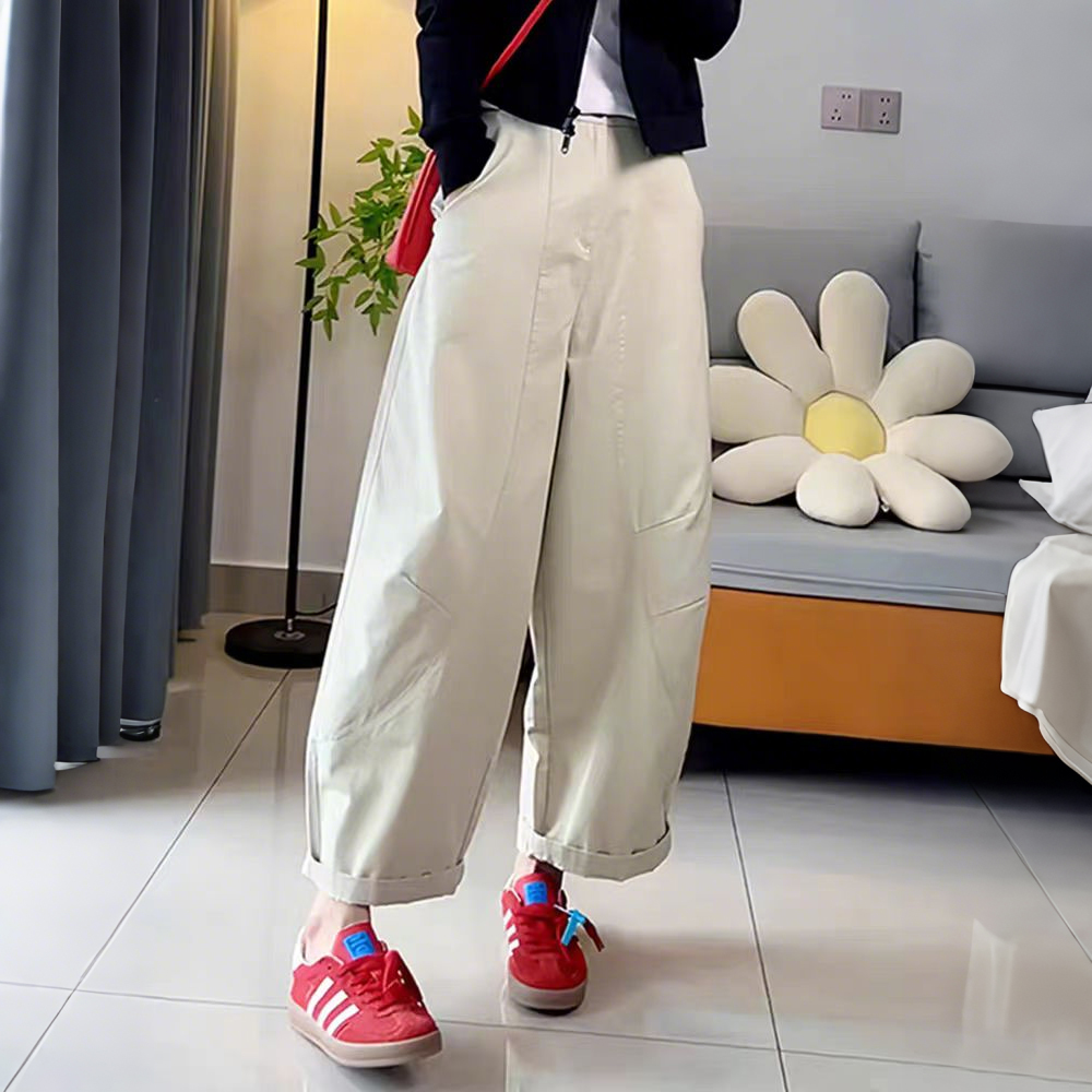 白色阔腿休闲裤女秋季新款宽松慵懒风今年流行爆款九分弯刀香蕉裤