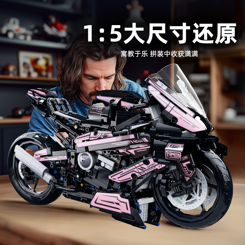粉色赛博宝马摩托车积木M1000R机械组成年高难度男孩玩具新年礼物