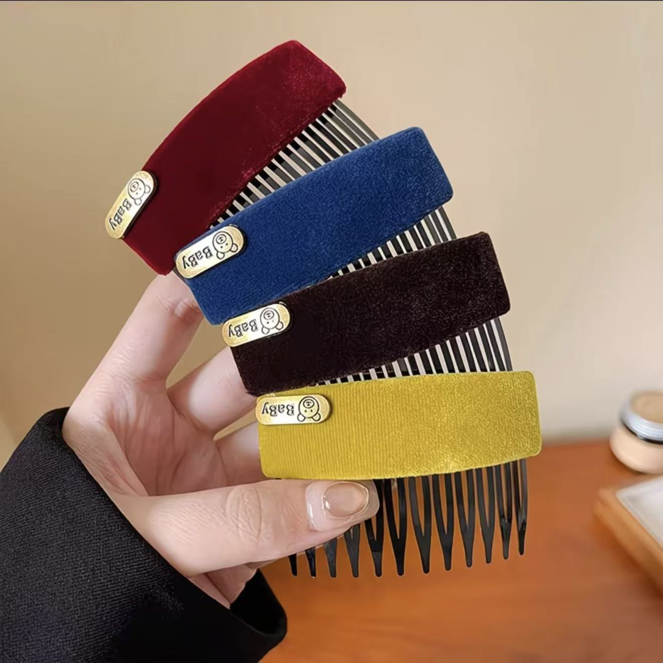 秋冬新款丝绒倒插梳发夹女前额碎发整理神器发卡侧边刘海发梳头饰