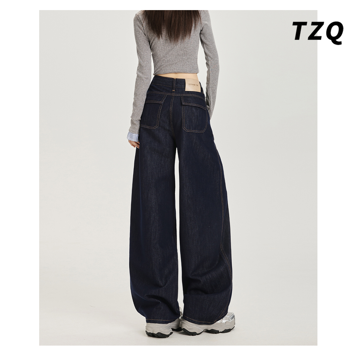 丹宁兰弯刀牛仔裤女款秋季新款小个子高腰阔腿裤高级显瘦拖地长裤
