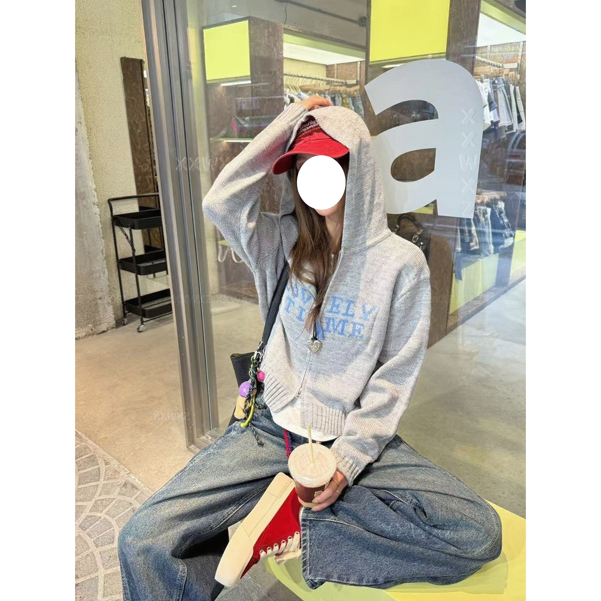 设计感小众宽松百搭毛针织衫女早秋新款字母绣花短款连帽开衫上衣
