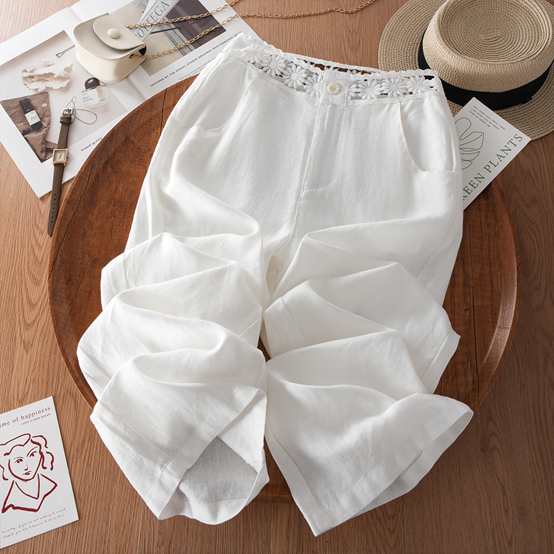 纯亚麻高端抗皱休闲亚麻窄版阔腿裤女2025夏季薄款高腰垂感直筒裤