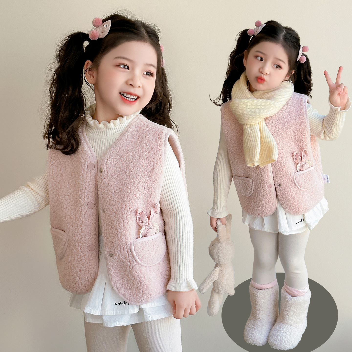 女童马甲秋冬款2025新款洋气时髦小女孩坎肩儿童冬季加绒保暖上衣