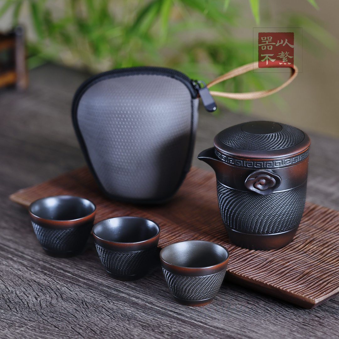 器以不繁紫陶跳刀旅行茶具1壶3杯户外快客杯便携式防烫露营车载