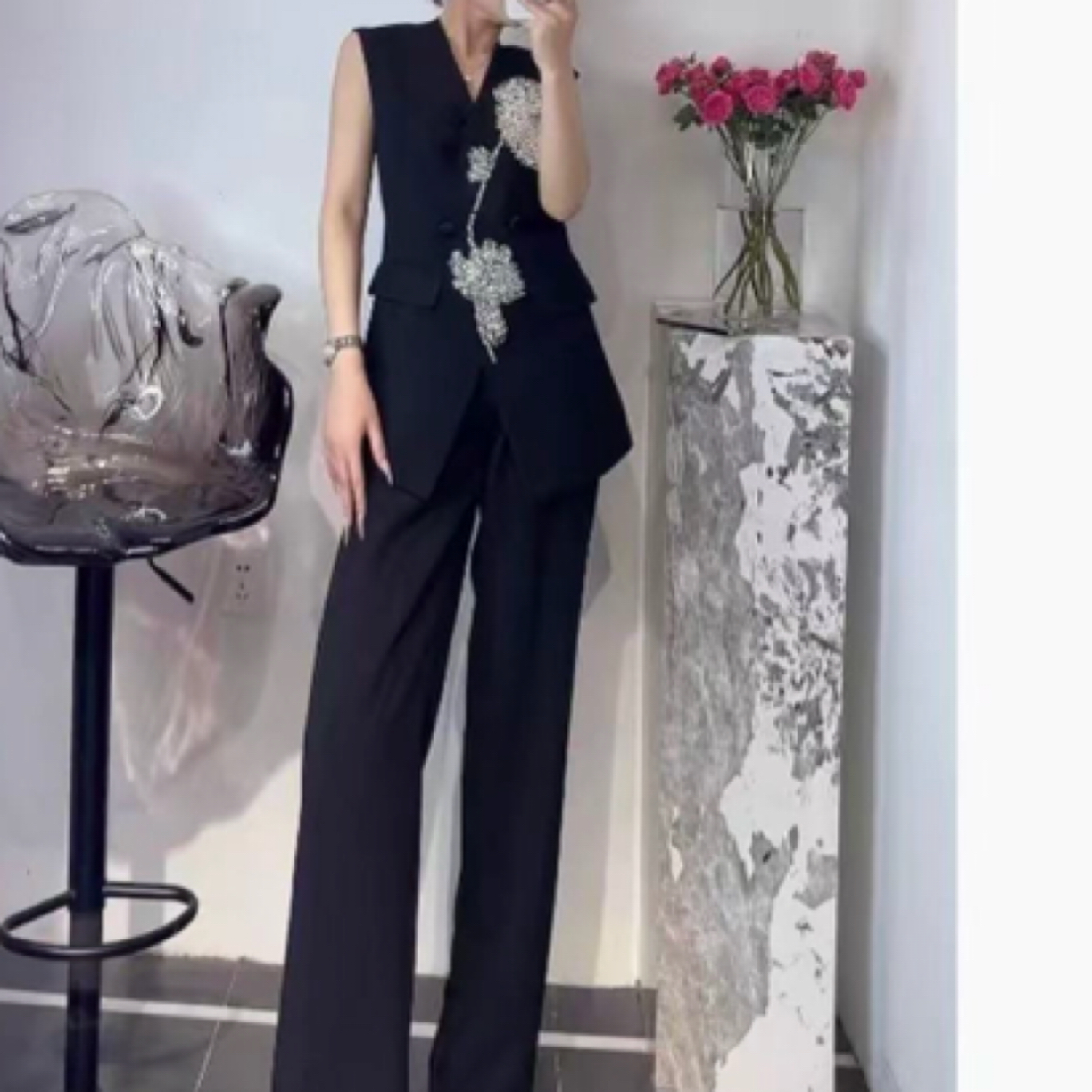 850/气质轻奢高级重工收腰女神范上衣阔腿裤套装/欧盼全品