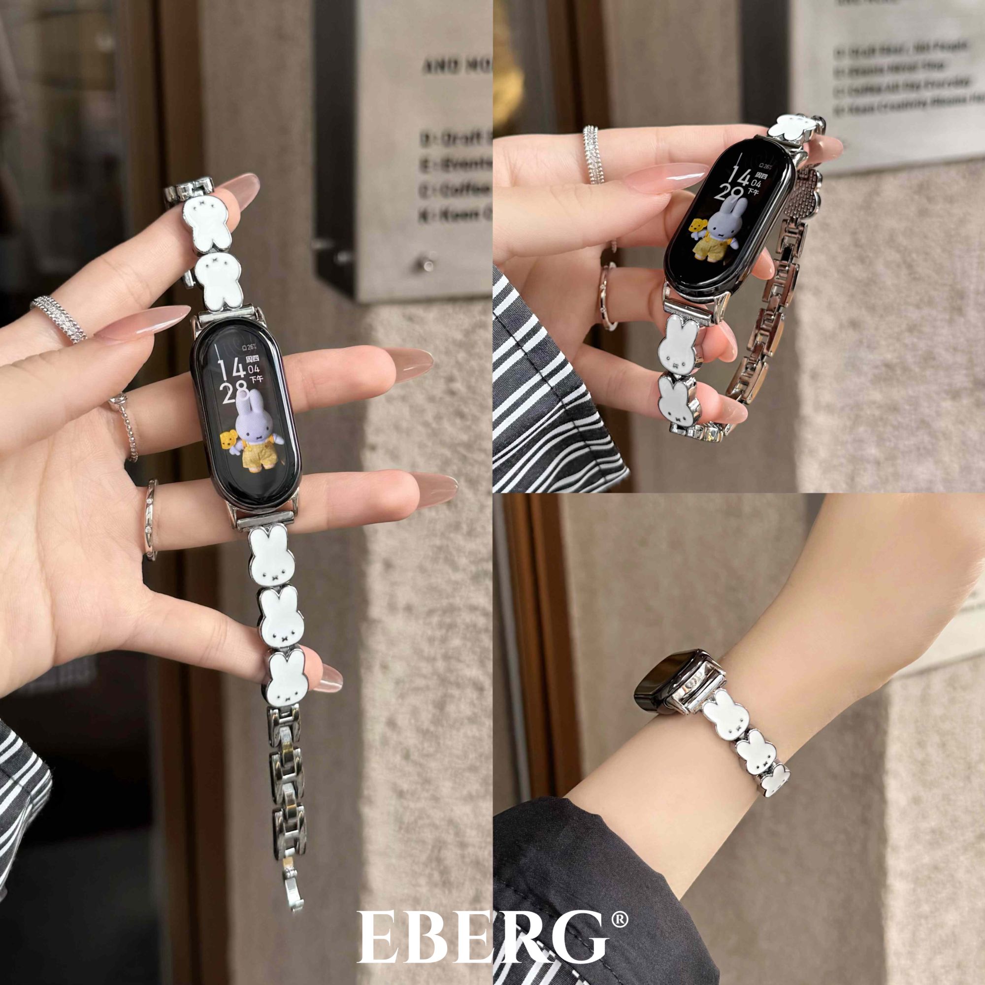 适用小米手环10/9表带9pro可爱米菲兔红米watch5女款金属手表链条