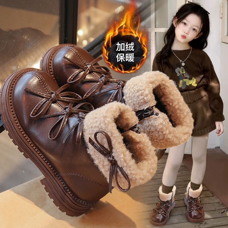 ABC女童马丁靴2025秋冬新款中大童加绒保暖短靴子女孩洋气公主靴