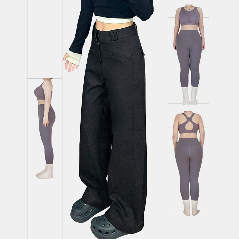 黑色休闲阔腿西装裤女秋季新款大码胖mm宽松显瘦梨形身材直筒裤子