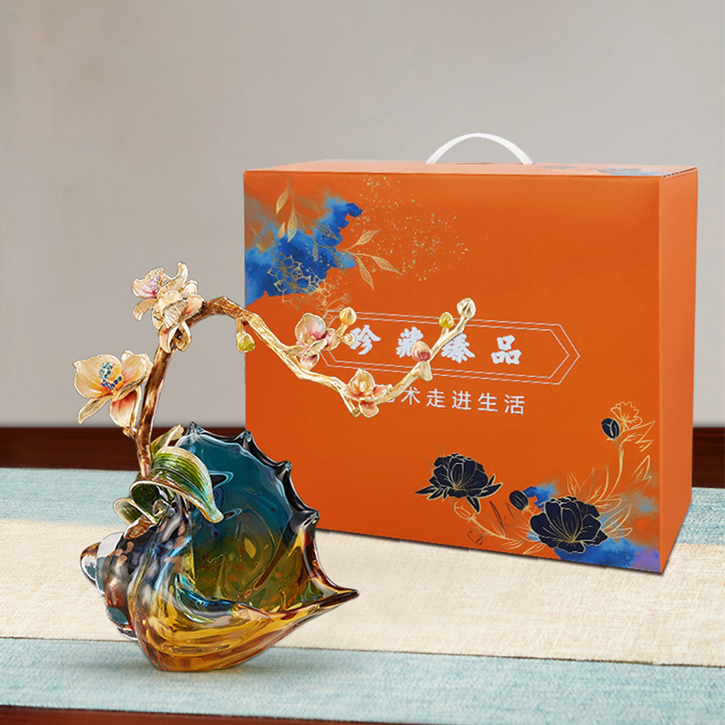 东南亚风珐琅彩海螺 琉璃高档酒柜摆饰 客厅创意珐琅彩玻璃摆件