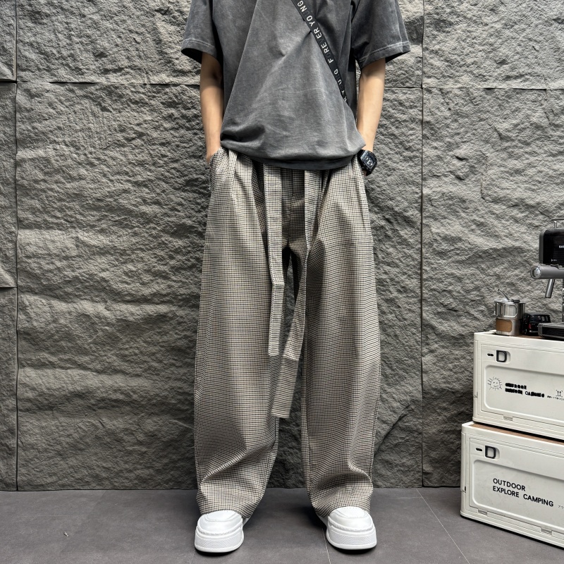 慵懒格子宽松大直筒休闲裤2025新款男士腰男士男士直筒垂坠拖地裤