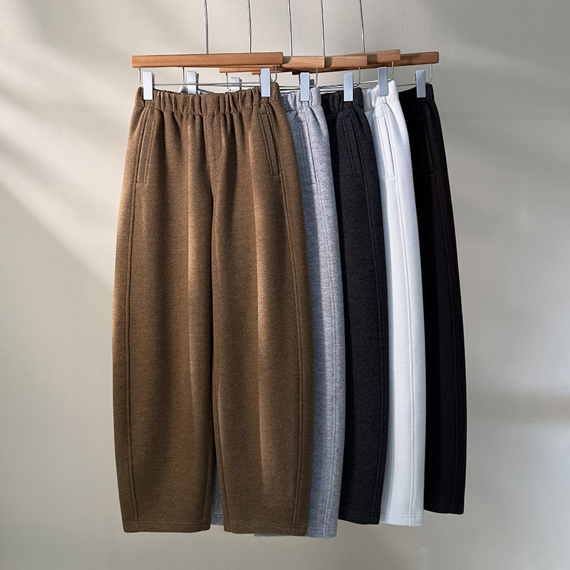 舒羽绒加绒加厚秋冬新款羊毛气球弯刀裤女九分裤松紧腰保暖休闲裤