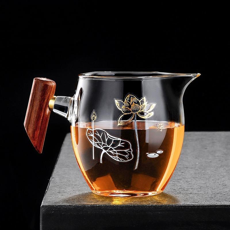 公道杯加厚玻璃分茶器实木防烫高档茶滤一体家用茶海高硼硅主人杯