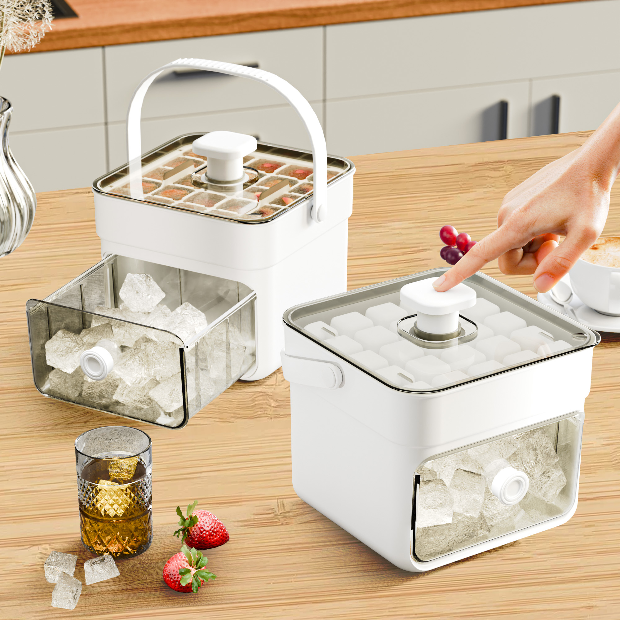 按压冰格冰块模具制冰盒冻冰球神器磨具大容量储冰家用食品级冰箱