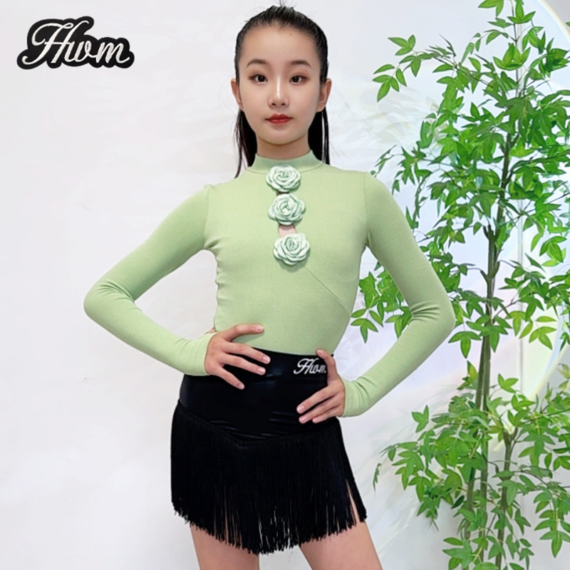 红舞魅拉丁舞服女童2025新款长袖上衣流苏裙高级感练功服分体套装