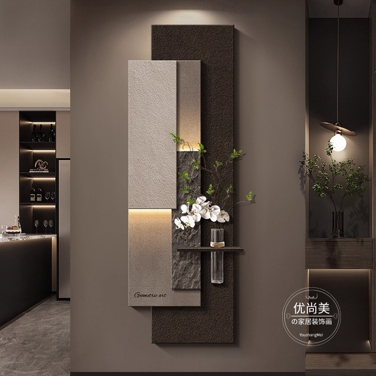 意式轻奢高级感玄关装饰画入户正对门过道走廊挂画几何抽象壁画