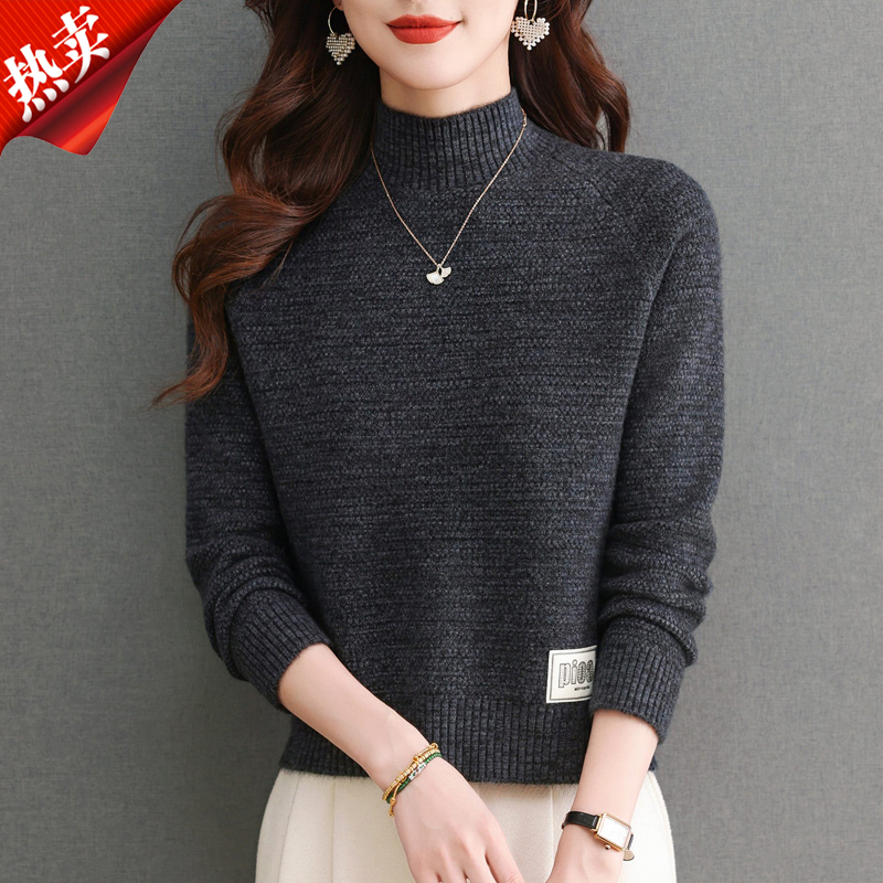 【原版正品】羊毛衫女半高领短款花纱小个子时尚针织上衣内搭毛衣厚