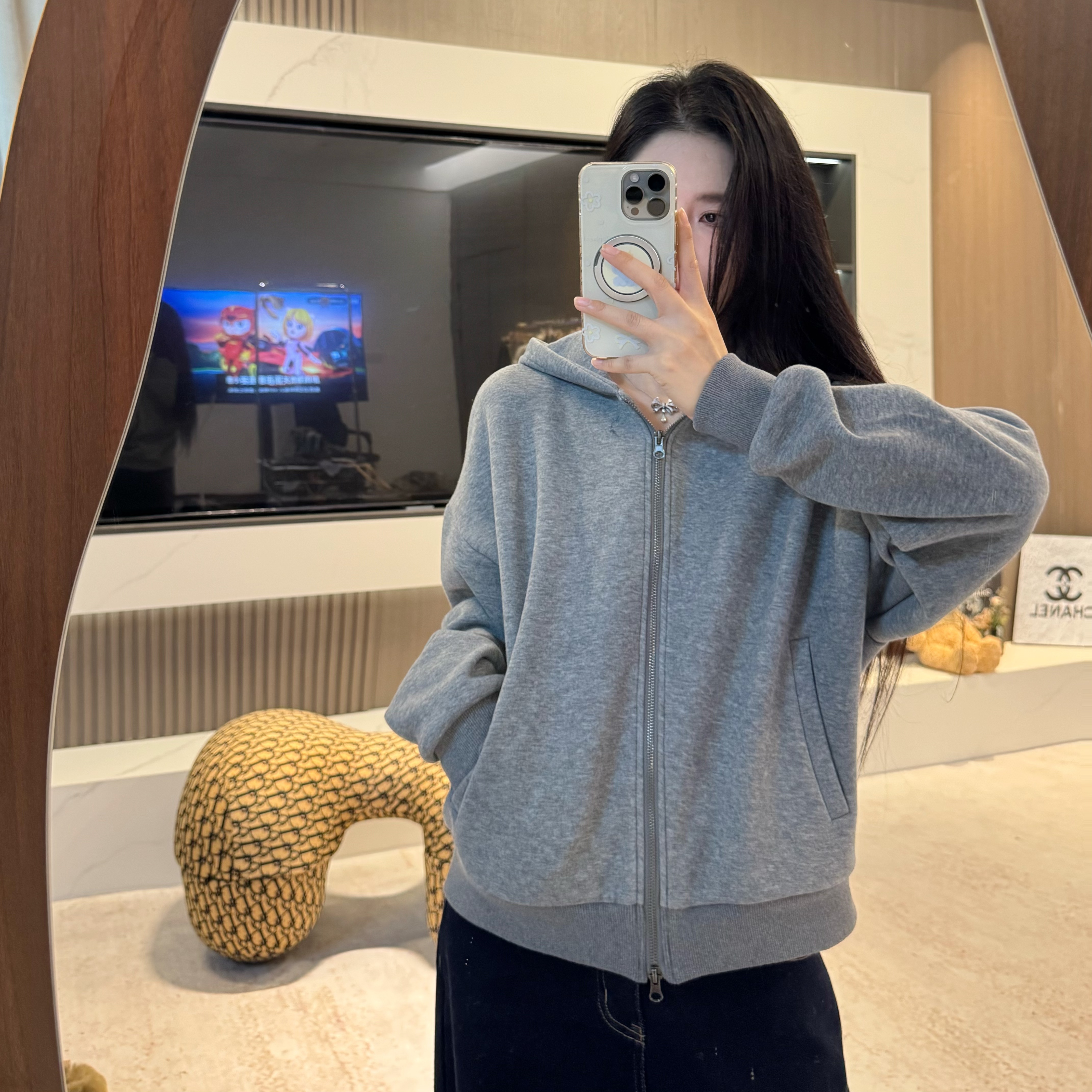 宿慕SUMU露思许妍同款加绒连帽卫衣秋冬新款休闲宽松慵懒外套1653