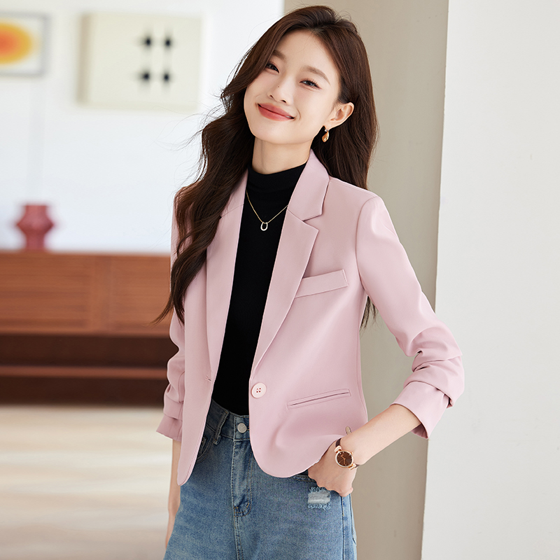 春秋短款休闲小个子百搭西装米白女士韩版秋季新款气质小西装外套