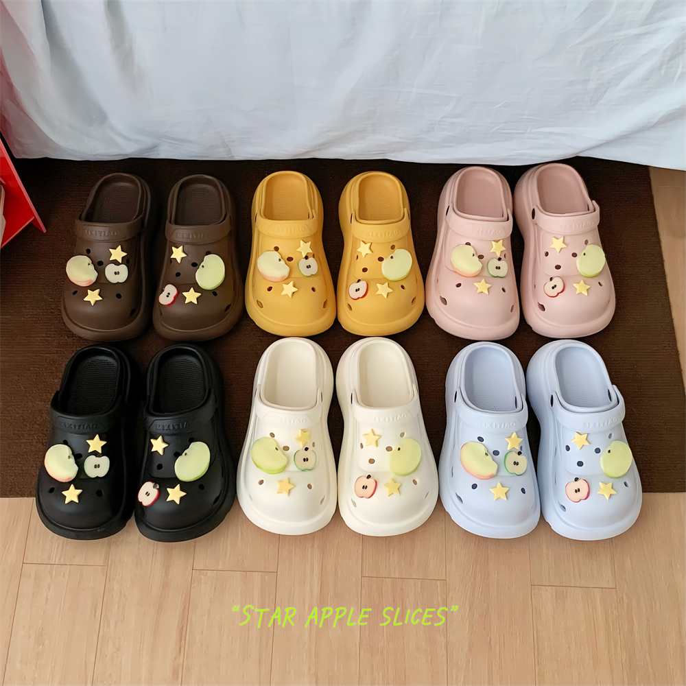 细细条 少女心软萌可爱仿真苹果星星洞洞鞋创意两穿女士足弓凉鞋
