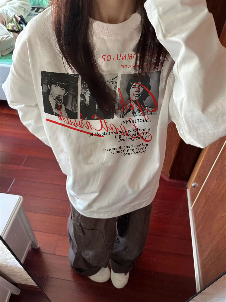 秋季大码纯棉长袖T恤男女胖MM240斤复古港味ins潮牌早秋长袖上衣