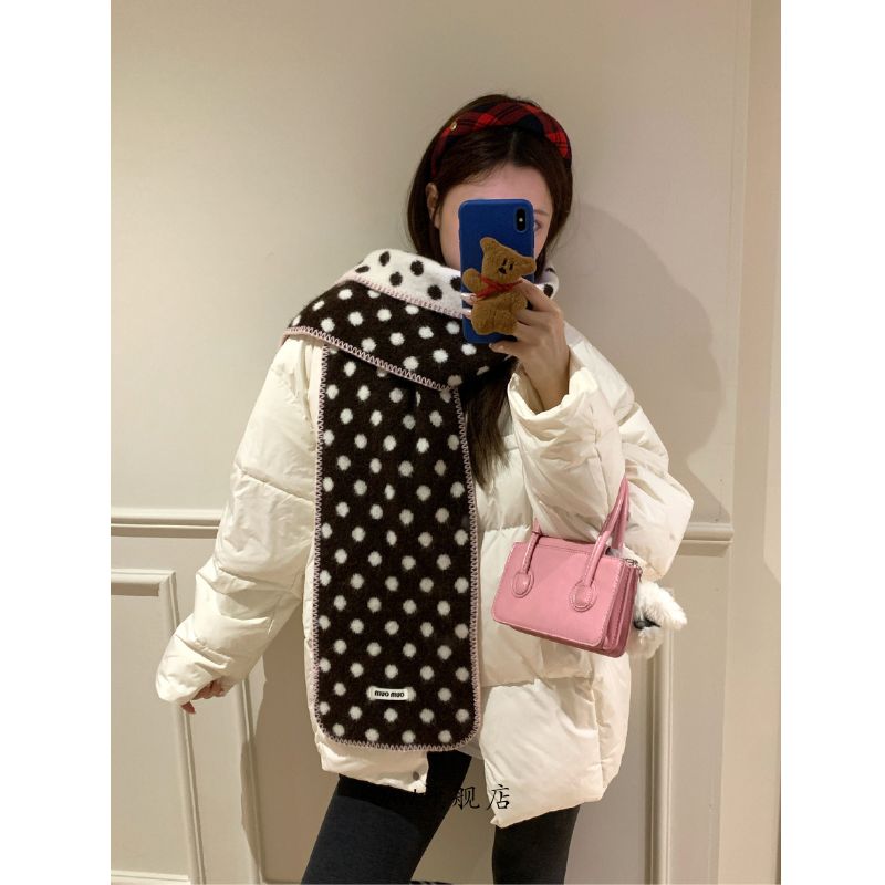 复古波点针织时尚保暖双面围巾女秋冬防寒学生软糯围脖情侣百搭