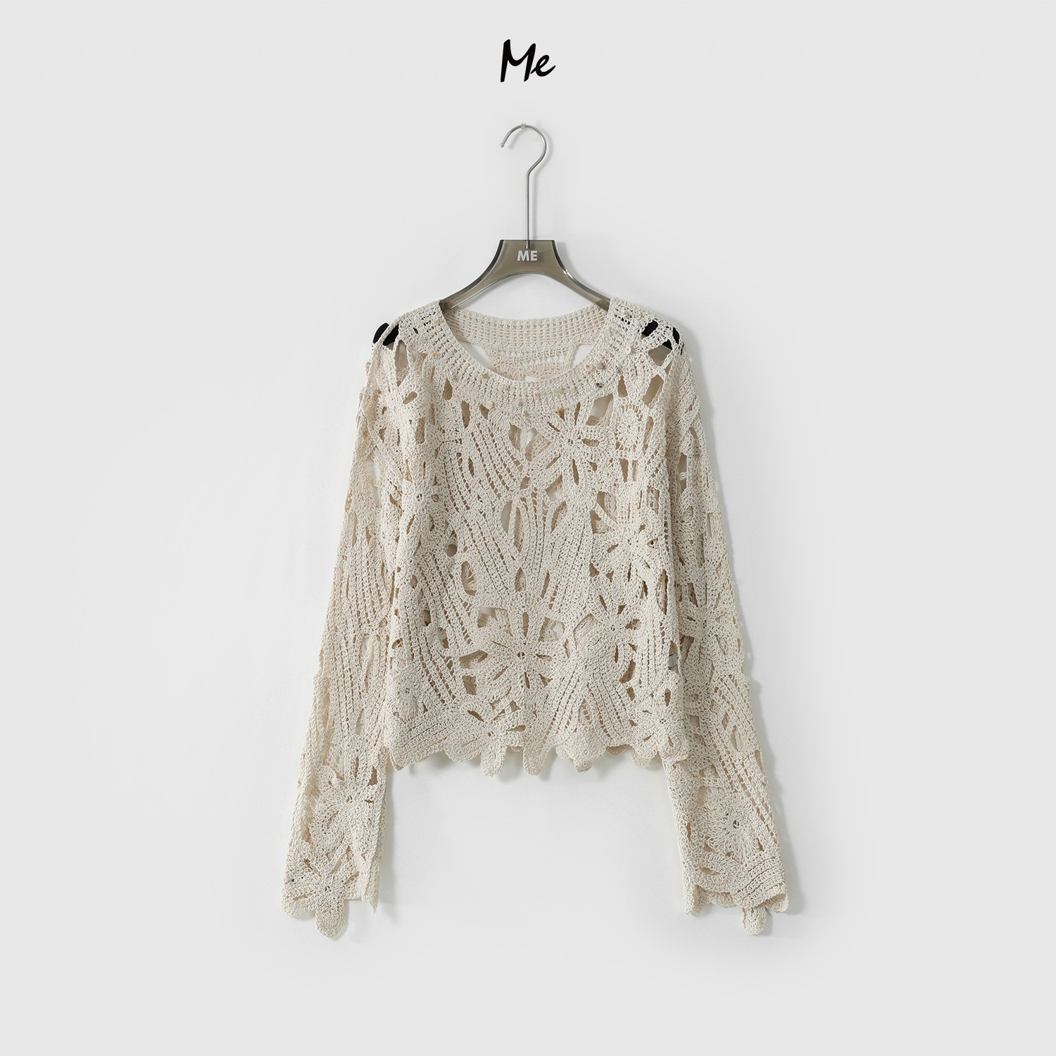 ME【嵌花海贝罩衫】100棉重工浮雕勾花休闲慵懒度假风上衣MESS1652