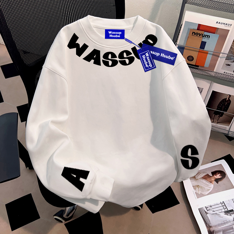 WASSUP HSUBE青少年潮牌字母设计长袖T恤男士秋季上衣oversize潮