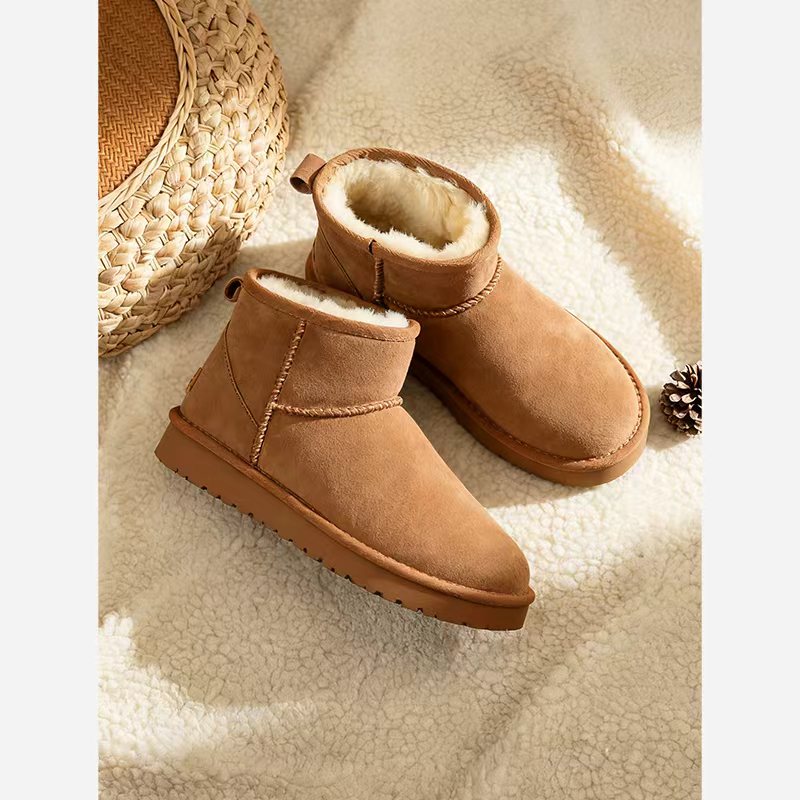 麻享【羊皮毛一体雪地靴】女士羊毛内里冬防滑保暖软底舒适FSY51197