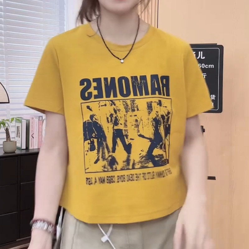 2025夏季新款设计感做旧印花短袖宽松正肩T恤LK2504659