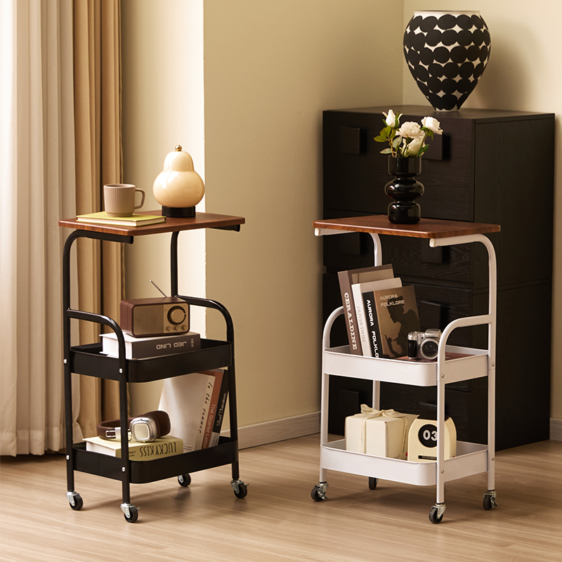 新中式古风茶几客厅沙发创意小推车收纳移动茶桌家用卧室置物架