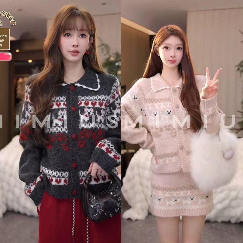 【mimius】P 羊毛软糯小狗费尔岛学院风针织衫+半裙 WG12002