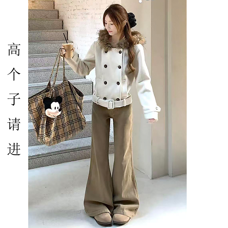 175高个子加长卡其色低腰不贴腿微喇裤女秋冬宽松辣妹拖地喇叭裤