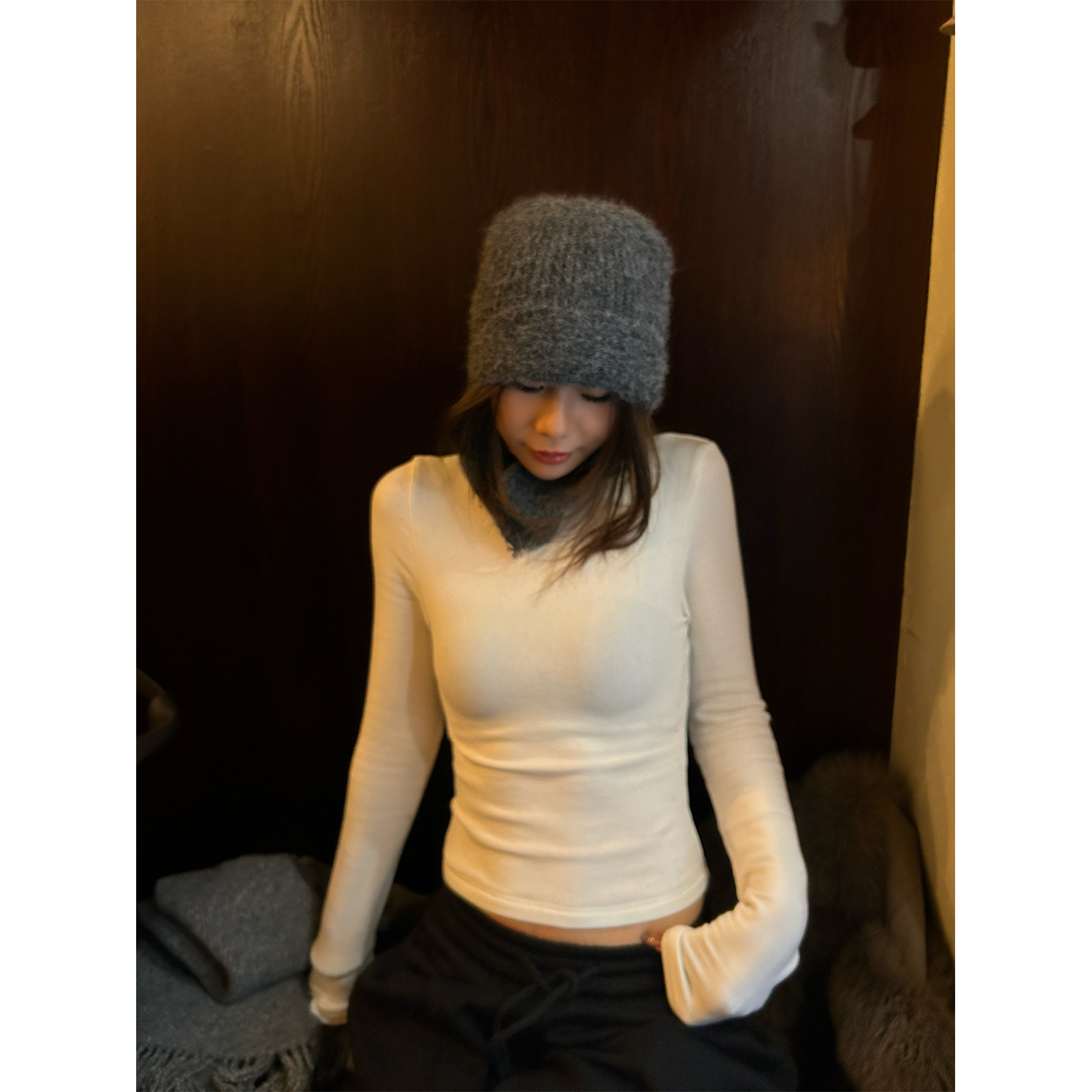 DYANGJUN 【日常白t】 三色秋冬针织磨毛长袖保暖打底